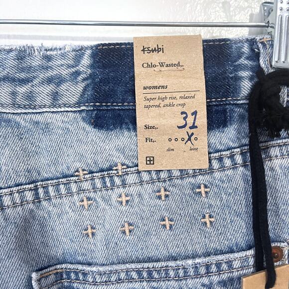 KSUBI NWT Chlo Wasted Slash Tapered Ankle Crop Jean in Faded Wash Size 31 - Picture 13 of 16